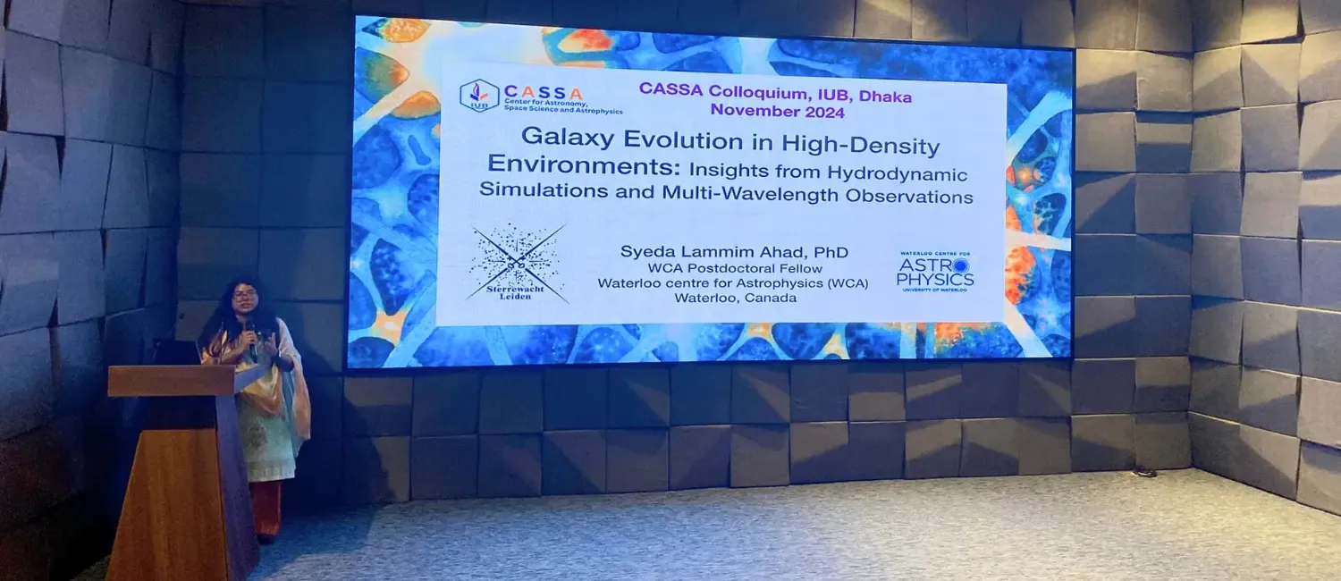 Dr. Syeda Lammim Ahad delivering CASSA's first colloquium on simulating galaxies in clusters